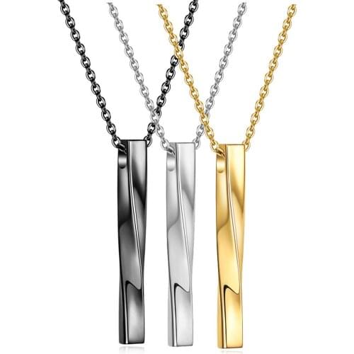 Modyle Men Twisted Square Pendant Necklace Stainless Steel Vertical Chain Streets Fashion Jewelry Accessories