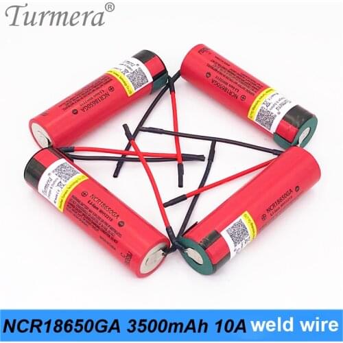 Turmera 18650 3500mAh Battery NCR18650GA 10A Discharge Current with Welding Wire for Power Bank or Shura Screwdriver Battery Use