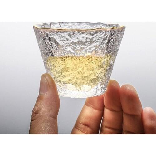 Japanese Hammer Pattern Small Glass Cup Sake Gold Rimmed Cup Glass Art Wine Shot Glass Whisky Tumbler Teacup