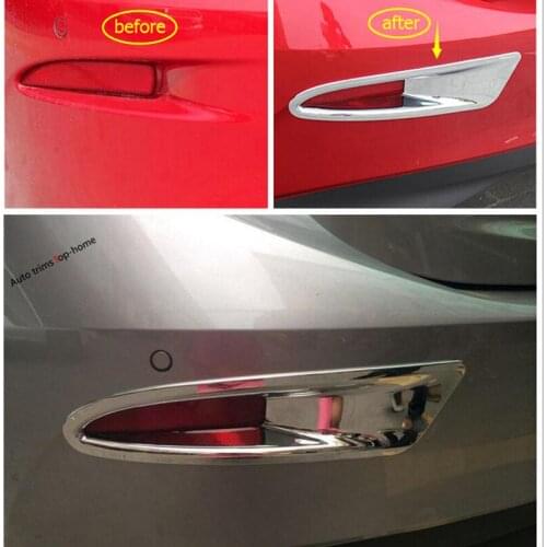 Yimaautotrims Chrome Rear Tail Bumper Fog Lights Lamp Frame Cover Trim Fit For Mazda 3 2014 - 2018 ABS Exterior Refit Kit