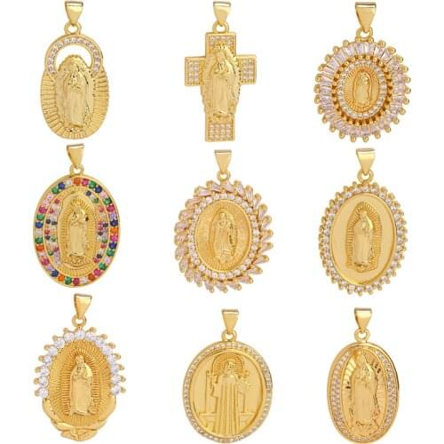 Juya DIY Religious Jewelry Supplies Handmade Gold Virgin Mary Saint Jesus Cross Charms For Christian Prayer Jewelry Making