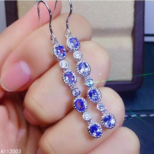 KJJEAXCMY Fine Jewelry 925 sterling silver inlaid natural Tanzanite female earrings Eardrop luxury support detection