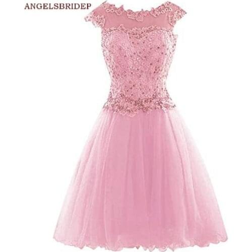 ANGELSBIDEP Sheer Neck Homecoming Dresses Vestidos de festa Junior Vintage Applique Special Occasion Graduation Party Gowns