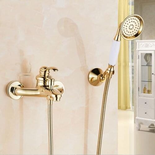 Gold Bathtub Faucet Bathroom Shower Faucet Wall-mount Bathroom Shower mixer Faucet Set with Handheld Shower