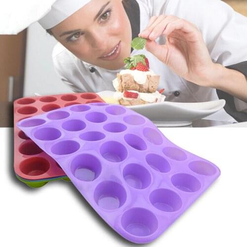 1pc 24Cup Silicone Muffin Molds Mini Cookies Cupcake Pan Tray Mould Bakeware Set 33cm x 22cm Candy Color Random 150gA