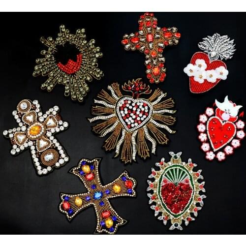 1PCS Large Size Fashion Sequins Beaded Cross Sew On Patches for Clothing Beading Applique for DIY Bags Shoes Socks