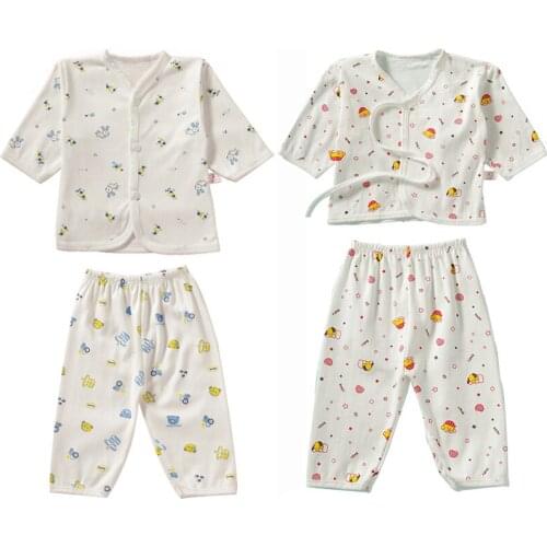 0-12M Newborn Baby Unisex Clothes Underwear Animal Print Shirt and Pants 2PCS Boys Girls Cotton Soft Baby Clothing Sleepwear