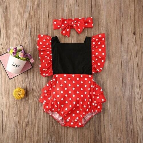 Newborn Infant Baby Girl 2Pcs Outfits Polka Dots Romper Headband Clothes Set