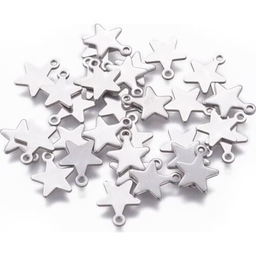 20pcs Star Small 304 Stainless Steel Charms Pendant for Jewlery Making DIY Bracelet Necklace 10x8x0.8mm Hole: 1mm