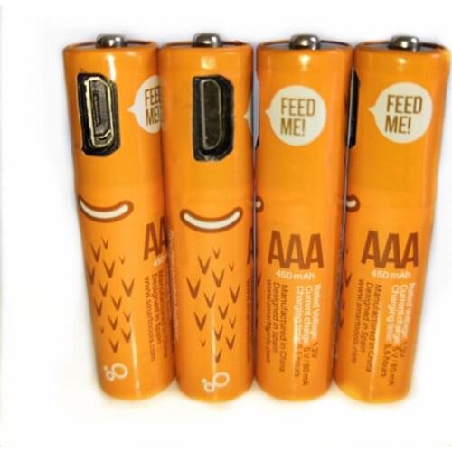 4pcs/lot Hot new product 1.2V 450mAh AAA rechargeable battery USB Ni-MH rechargeable battery