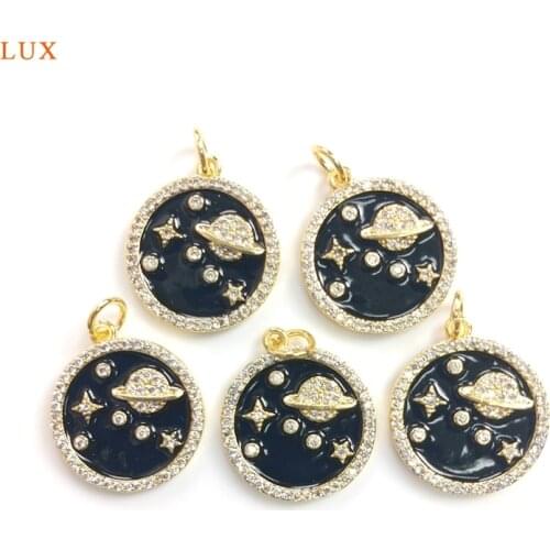 5pcs Micro Cubic Zircon Universe Pendant Charm Gold Starry Sky Circle Charm Round Coin Pendant Charm Necklace For Women Earring