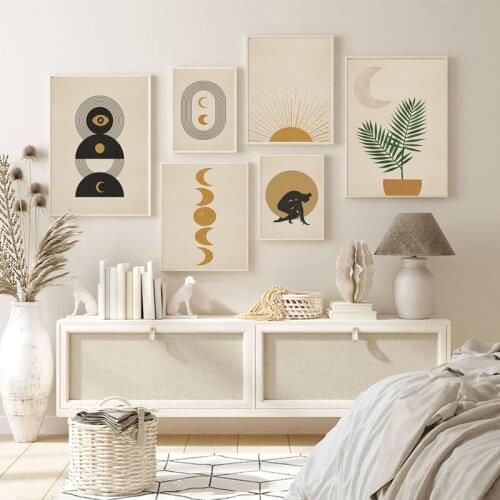 Abstract Landscape Sun and Moon Boho Wall Art Canvas Painting Nordic Posters and Prints Wall Pictures for Living Home Decoration