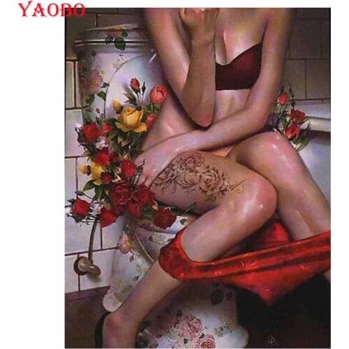 Woman toilet Diamond Painting full square stones Diy Diamond Embroidery Mosaic Picture Rhinestone Round Drill bathroom decor