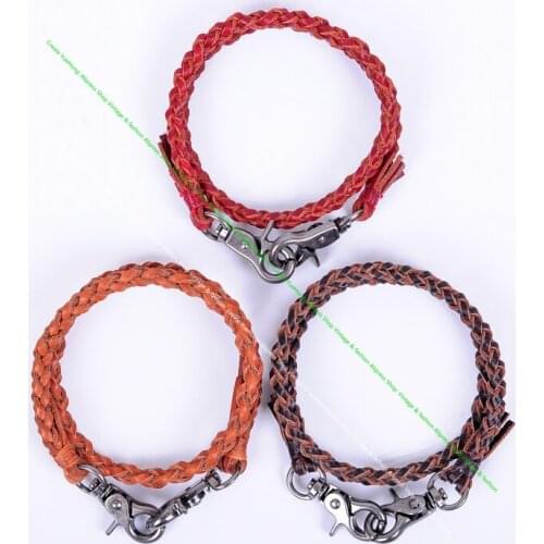 22" Biker Punk Trigger Clasp Brown Genuine Leather Braided Twisted Trucker Key Jeans Wallet Chain Keychain key holder