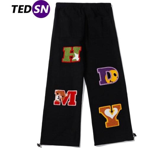2021 Spring Straight-Leg Retro Style Harajuku Polar Fleece Bear Letters Cargo Pants Hip-Hop Casual Wide Elastic Waist Trousers