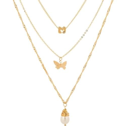 2021 spring and summer latest trend natural stone necklace water drop zircon pearl butterfly multi-layer card neck chain