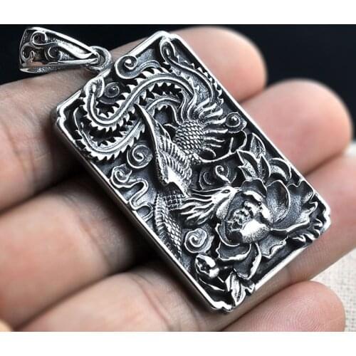 Pure 925 Silver colour Phoenix Pendant Fashion Peony Flower Animal Real S925 Original Thai Pendants for Women Men Jewelry