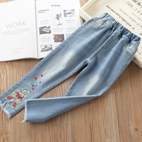 2019 new kids girls jeans Childrens Clothing Flowers Embroidery Fashion Solt Denim Pants Girl Pant Clothes