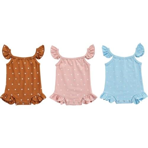 Baby Romper Kids Polka Dots Print U-Neck Fly Sleeve Bodysuit Playsuits for Summer, 0-18 Months