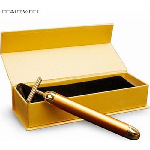 Healthsweet 24k Gold Vibration Facial Beauty Electric Massager Lift Skin Tightening Wrinkle Thin Face Magic Stick with Black Bag