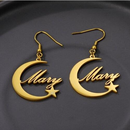Personalized custom moon necklace Glamour Islamic silver star earrings Stainless steel letter custom woman jewelry