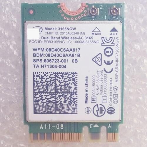 Int Dual Band Wireless-AC 3165 3165NGW 802.11ac Wi-Fi + BT4.0 WLAN Card For hp ProBook 440 450 470 Series,sps 806723-001