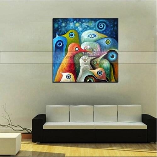 Handmade Oil Painting for Kids Acrylic Modern Animal Unframed Canvas Home Decor Pictures Painting Little Bird As Unique Gift