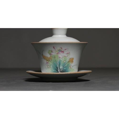 140ml Retro Ru Kiln Porcelain Gaiwan Chinese Kung Fu Tea Tureen Ceramic Bowl with Lid Household Teacup Teapot Master Cup Teaware