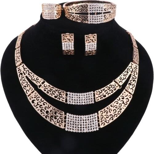 CYNTHIA African Jewelry Sets Gold Color Trendy Necklace Earrings Bracelet Ring Women Gold Color Jewelry Set Wedding Accessories