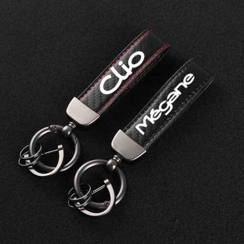 For Renault Clio ZOE duster Megane TWINGO Logan KADJAR Car styling Leather Car KeyChain 360 Degree Rotating Horseshoe Key Rings