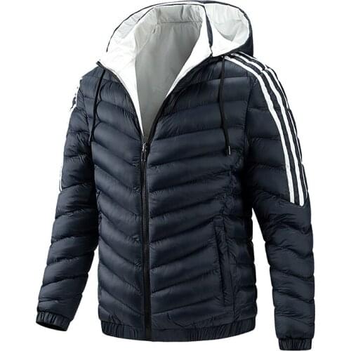 Men 2021 Winter Brand New Casual Sports Warm Thick Stripe Jacket Parkas Coat Men Autumn Outwear Windproof Hat Parkas Jacket Men