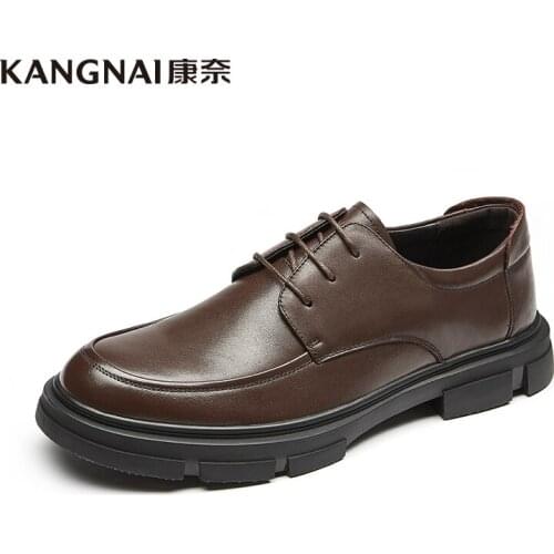 KANGNAI Men Shoes Business Formal Leather Shoes Round Toe Casual Shoes Lace-Up Retro Mens Oxfords