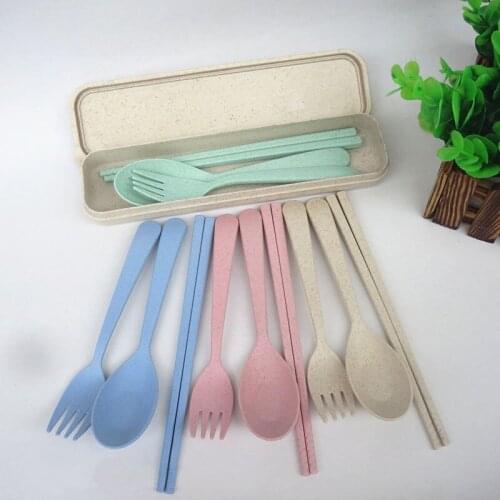 1Set Cutlery Tableware Wheat Straw Box Dinnerware Sets Portable Travel Food Kids Adult Camping Picnic Gift Cutlery Set