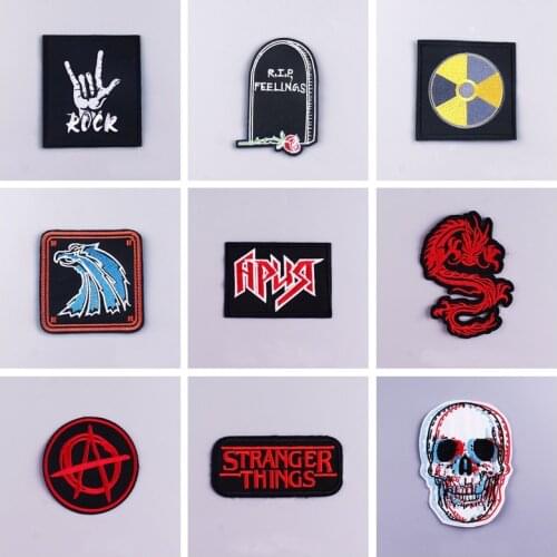 DIY Punk Patch Skull Embroidered Patches For Clothing Iron On Patches On Clothes Embroidery/Rock Patch Stickers Heart Applique