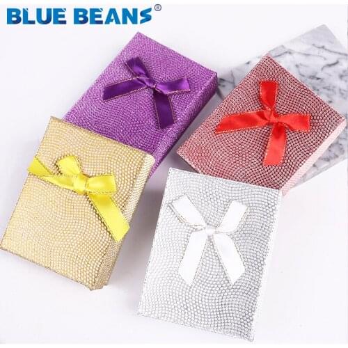 New Square box jewelry organizer Shiny box Engagement Ring For Earrings Necklace Bracelet Display Bow paper Box Gift Holder