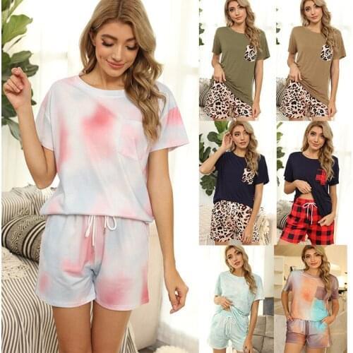 2021Spring and Summer New Womens Pajamas Tie-dye Short-sleeved Shorts Casual Home Wear Pijamas Women Sleepwear Sleep Tops