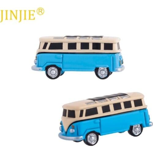 New 3D Blue Bus Model Cufflinks for Mens Shirt Brand Cuff Buttons High Quality Novelty Enamel Vintage Cufflinks Fashion Jewelry