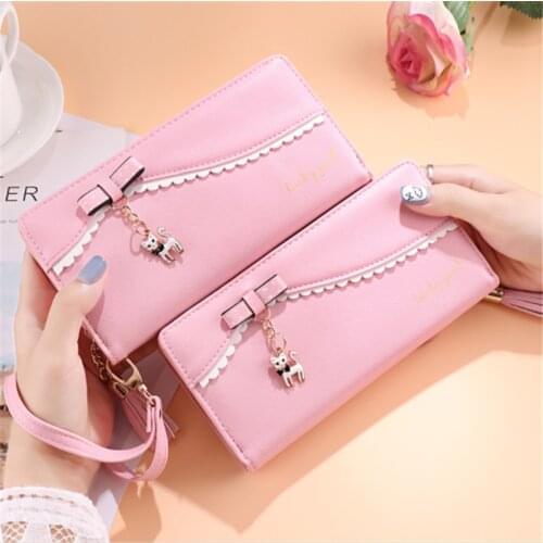 New Fashion Women Wallets Long Zipper Large Capacity Mobile Phone Bag Cute Cat Pendant Tassel Clutch Luxury Brand Coin Purse