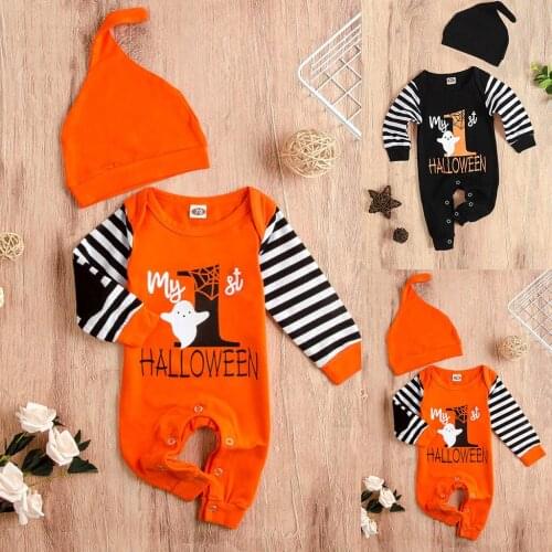 New Born Baby Clothes Jumpsuit Clothes Newborn Infant Baby Girls Boys Halloween Stripe Letter Print Jumpsuit Outfits Romper