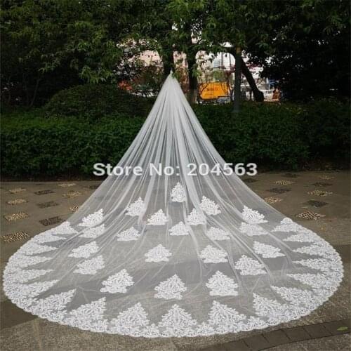 One-Layer Stunning Lace Cathedral Style Wedding Veil Unique 4 Meters Long Bridal Veils Stunning Wedding Veil with Comb M2020