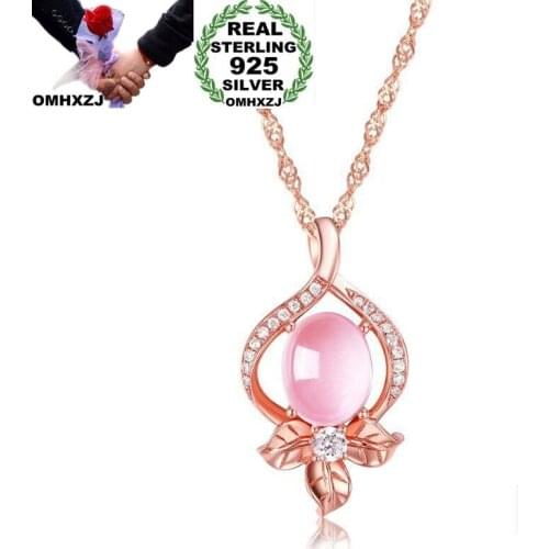 OMHXZJ Wholesale European Fashion Woman Girl Party Wedding Gift Flower Zircon S925 Sterling Silver Necklace Pendant Charm CA172