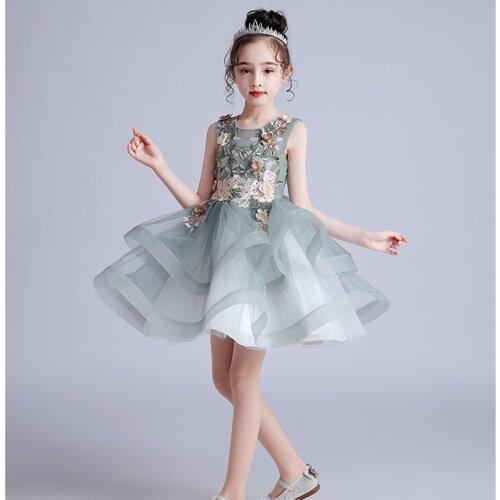 Girls Summer Pompous Wedding Dress Net Princess Dress Children Performance Dress Children Dress