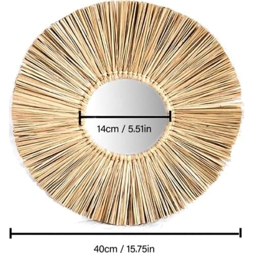 Rattan Plaited Seaweed Art Makeup Mirror Nordic Style Wall Hanging Home Decor GXMA