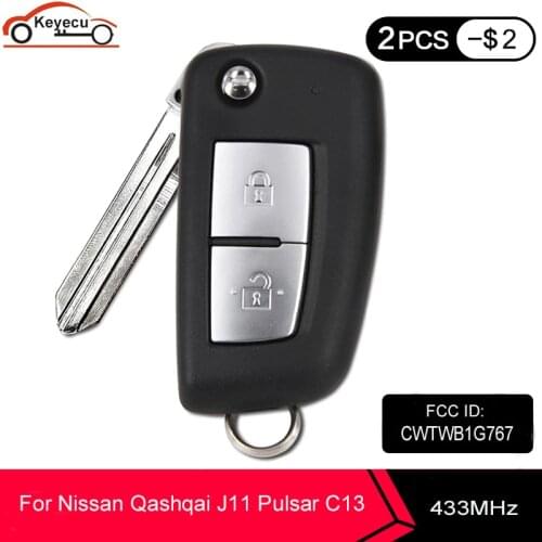 KEYECU 433MHz PCF7961M Chip FCC: CWTWB1G767 Replacement Flip 2 Button Remote Key Fob for Nissan Qashqai J11 Pulsar C13 Juke F15