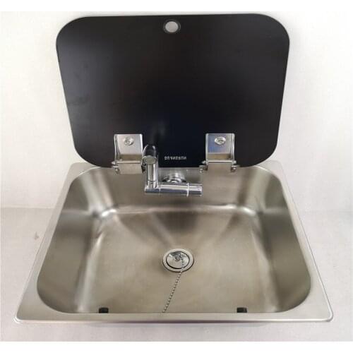 Boat Caravan Camper Stainless Steel Sink with Tempered Glass Lid 350*320*150mm GR-23150B