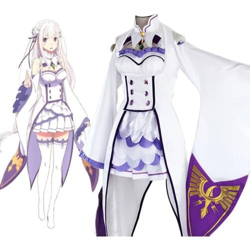 Re: Life in a Different World from Zero Kara Hajimeru Isekai Seikatsu Cosplay Emilia Costume Uniform Halloween Party Cape