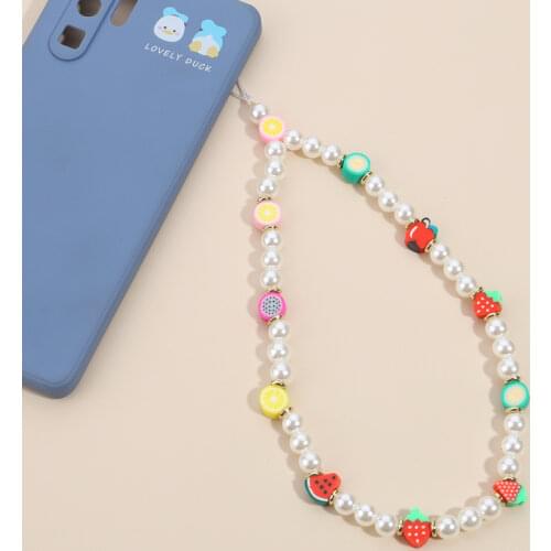 Mobile Phone Strap Lanyard Accessory Rope Soft Pottery Colorful Smiling Heart Pearl For Women Girl Cellphone Hanging Cord Gifts