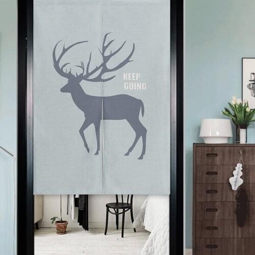 Nordic Bear Elk Light blue Retro and elegant Door Curtain Linen Tapestry Study Bedroom Home Decor Bedroom Kitchen Curtain