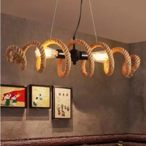 American Loft Vintage Hemp Rope Pendant Lights E27 Edison Water Pipe LED Ceiling Hanging Lamp Restaurant Coffee Bar Home Decor