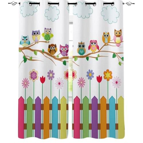 Cartoon Kid Cute Owl Modern Blackout Curtains For Living Room Bedroom Window Treatment Blinds Drapes Kitchen Curtains